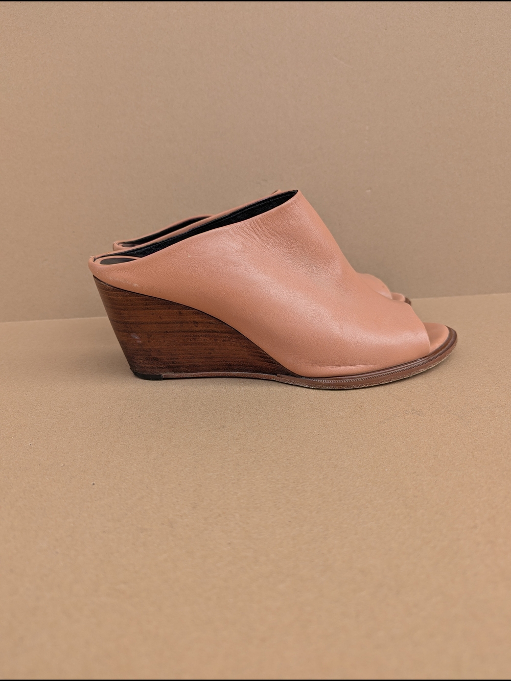VTG Robert Clergerie Leather Peep Toe Wedge Mules EU 39.5 US 9 9.5 Brown Nude